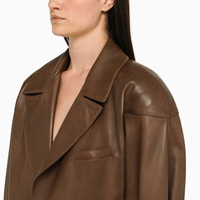 Shop Saint Laurent Brown Leather Single-breasted Blazer Women
