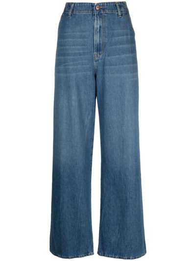 Shop 3x1 Wided-leg Cotton Jeans In 蓝色