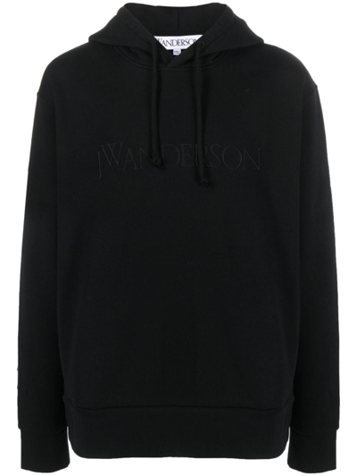 Shop Jw Anderson Logo-embroidered Cotton Hoodie In Black