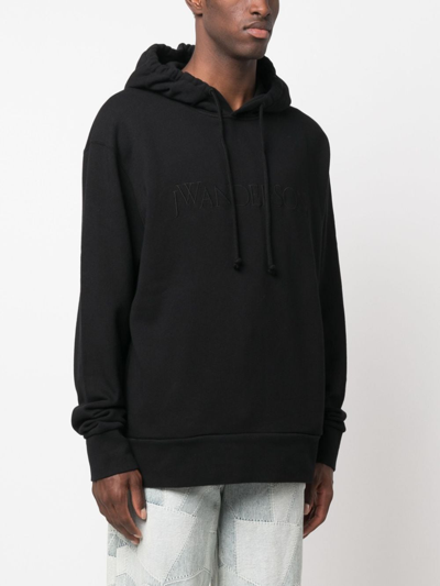 Shop Jw Anderson Logo-embroidered Cotton Hoodie In Black