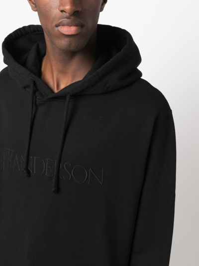 Shop Jw Anderson Logo-embroidered Cotton Hoodie In Black