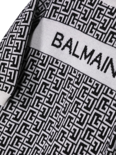 Shop Balmain Intarsia-knit Logo Dress In Neutrals