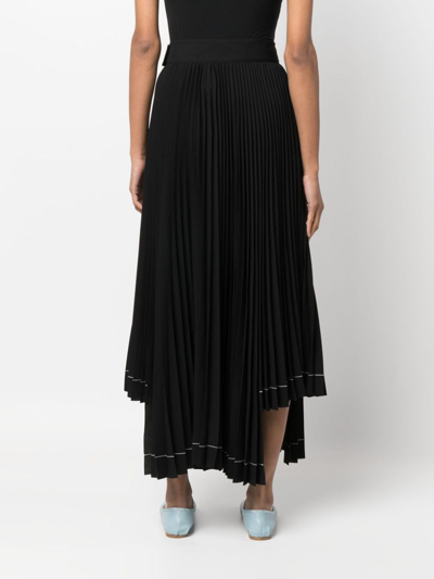 Shop Msgm Asymmetric-hem Pleated Maxi Skirt In Black
