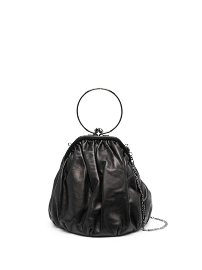 Shop Yohji Yamamoto Clasp Drape Leather Tote Bag In Black