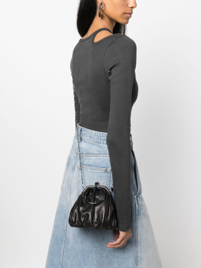 Shop Yohji Yamamoto Clasp Drape Leather Tote Bag In Black