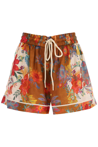 Shop Zimmermann 'ginger' Shorts With Floral Motif Women In Brown