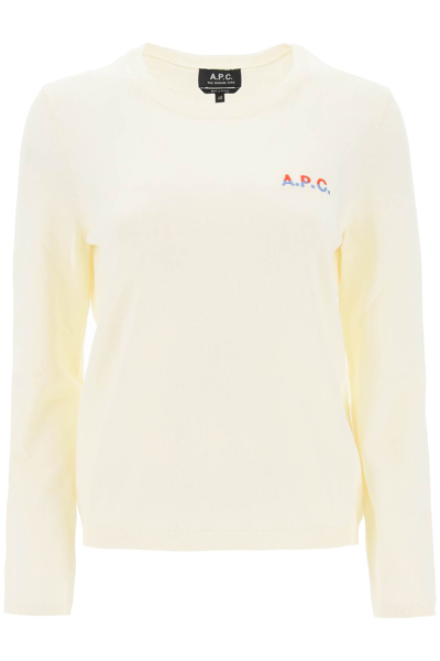 Shop Apc Albane Crew-neck Cotton Sweater In Ecru Rouge (white)