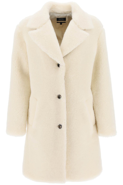 Shop Apc Nicolette Teddy Coat In Ecru (white)