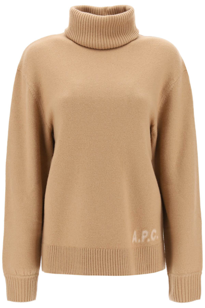 A.p.c. Women Walter Vrgin Wool Turtleneck In Camel Ecru (beige)