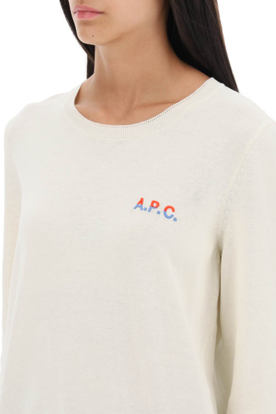 Shop Apc Albane Crew-neck Cotton Sweater In Ecru Rouge (white)