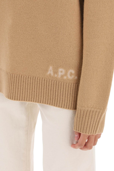 Shop Apc Walter Virgin Wool Turtleneck Sweater In Camel Ecru (beige)