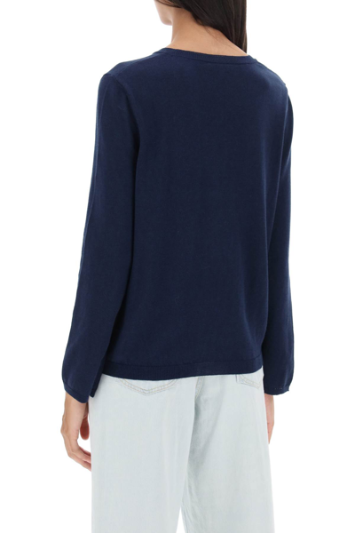 Shop Apc Albane Crew-neck Cotton Sweater In Marine Blanc Casse (blue)