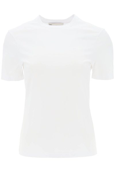 Shop Tory Burch Regular T-shirt With Embroidered Logo In White (white)