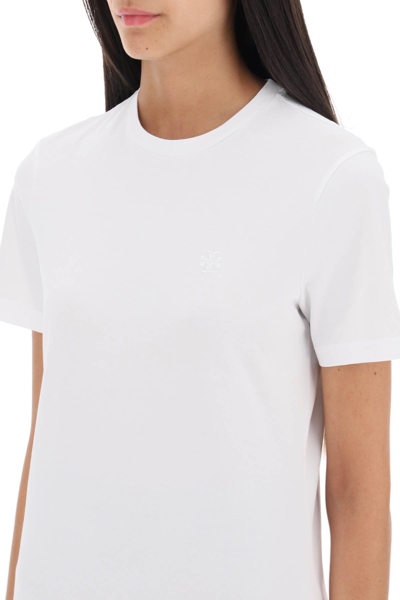 Shop Tory Burch Regular T-shirt With Embroidered Logo In White (white)