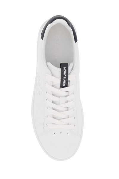 Shop Tory Burch Howell Court Sneakers With Double T In White Perfect Navy (white)
