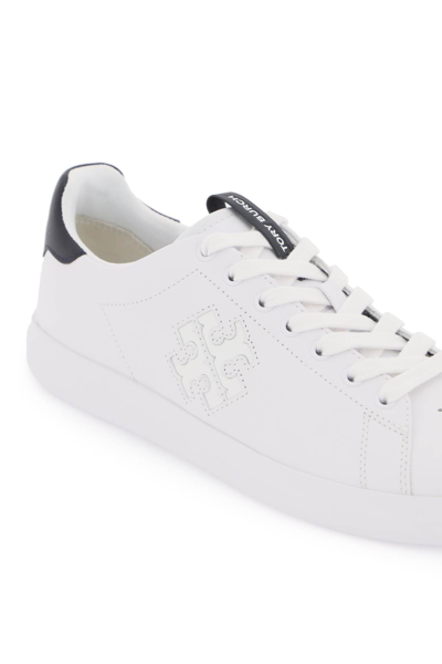 Shop Tory Burch Howell Court Sneakers With Double T In White Perfect Navy (white)