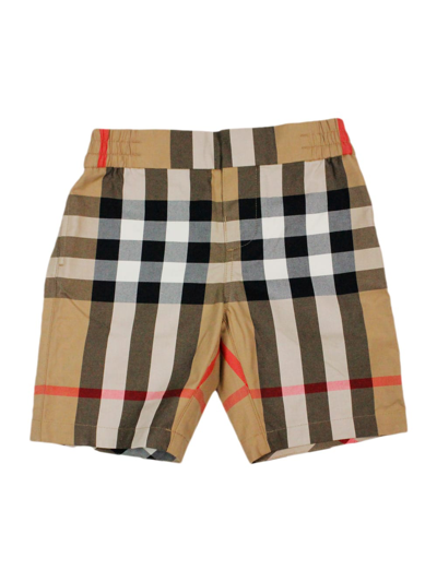 Shop Burberry Cotton Jersey Shorts With Elasticated Waist And Front Welt Pockets And Classic Check Back Pockets In Check Beige