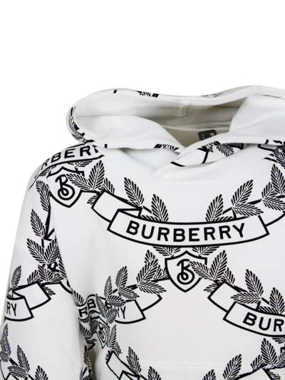 Shop Burberry Rocky Crewneck Sweatshirt With Hood In Cotton Jersey With Logo Lettering Prints In White