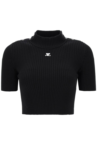 Shop Courrèges Courreges Cropped Top In Ribbed Knit In Black