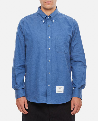 Shop Thom Browne Straight Fit Shirt Center Back In Engineered Stripe In Blue