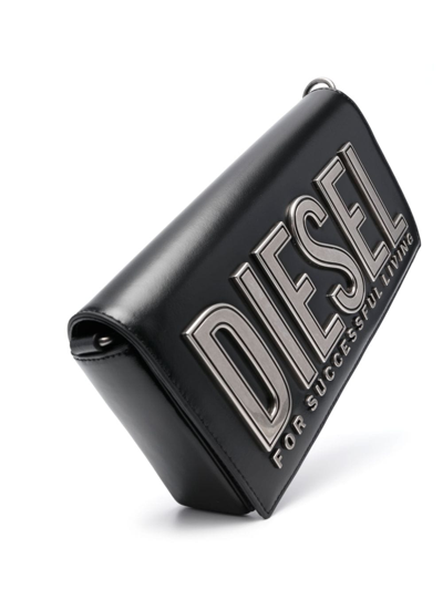 Shop Diesel Biscotto M Leather Shoulder Bag In Black