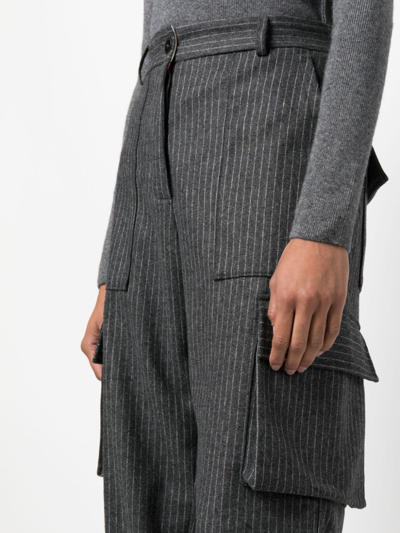 Shop Forte Forte Pinstripe-pattern Cargo Trousers In Grey