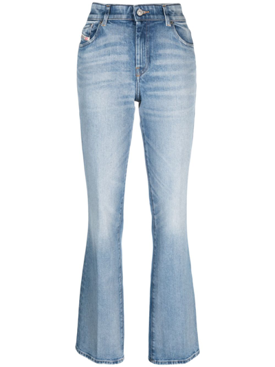 Shop Diesel D-escription Flared Cotton Jeans In Blue