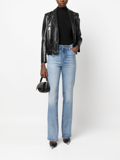 Shop Diesel D-escription Flared Cotton Jeans In Blue