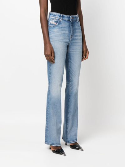 Shop Diesel D-escription Flared Cotton Jeans In Blue