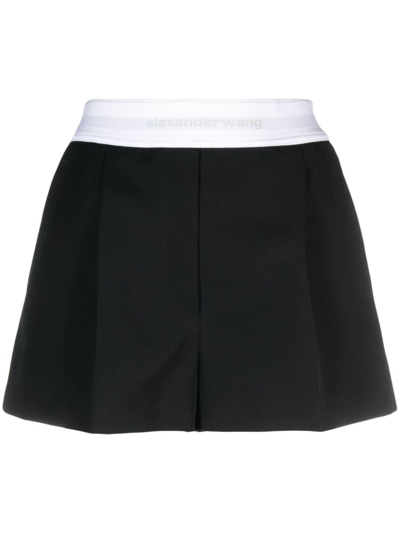 Shop Alexander Wang Logo-waistband Wool Shorts In Black