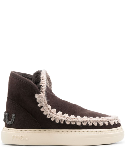 Shop Mou Eskimo Whipstitch-trim Ankle Boots In Brown