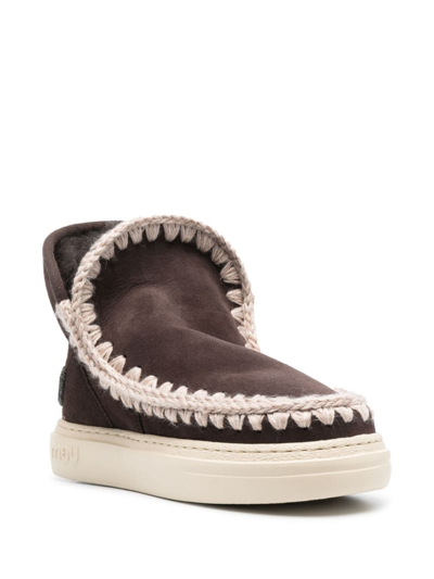 Shop Mou Eskimo Whipstitch-trim Ankle Boots In Brown