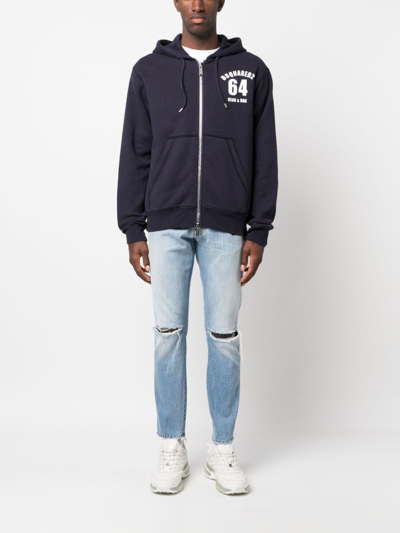 Dsquared2 Logo-print Zip-fastening Hoodie In Blau