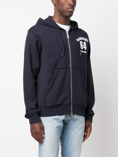 Dsquared2 Logo-print Zip-fastening Hoodie In Blau