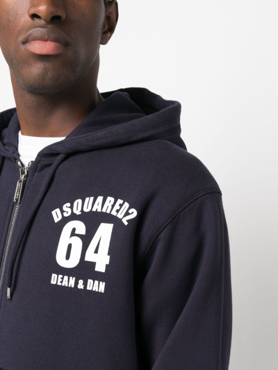 Dsquared2 Logo-print Zip-fastening Hoodie In Blau