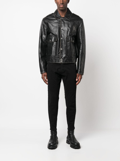 Dsquared2 Button-fastening Leather Bomber Jacket In Schwarz