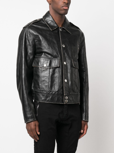 Dsquared2 Button-fastening Leather Bomber Jacket In Schwarz