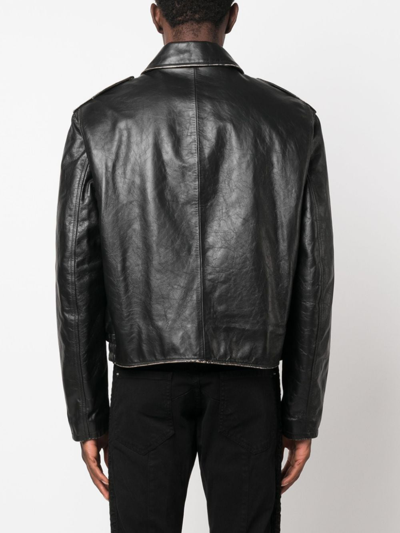 Dsquared2 Button-fastening Leather Bomber Jacket In Schwarz