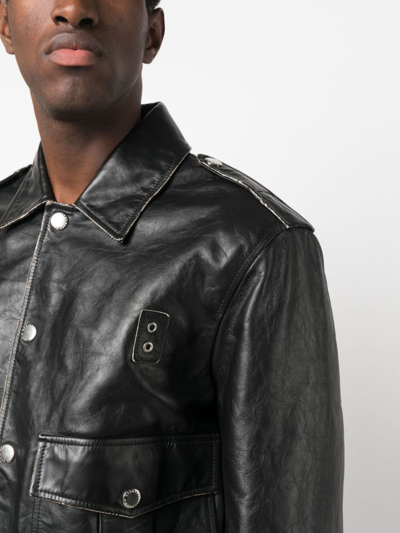 Dsquared2 Button-fastening Leather Bomber Jacket In Schwarz