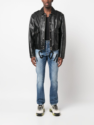 Dsquared2 Icon-print Slim-cut Jeans In Blau