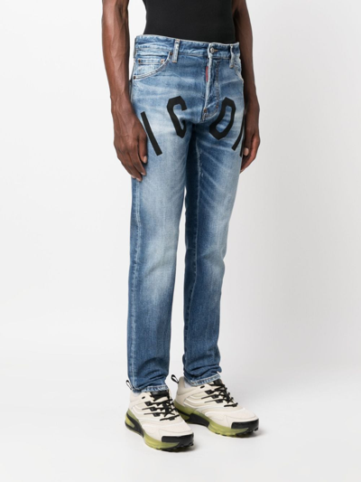 Dsquared2 Icon-print Slim-cut Jeans In Blau