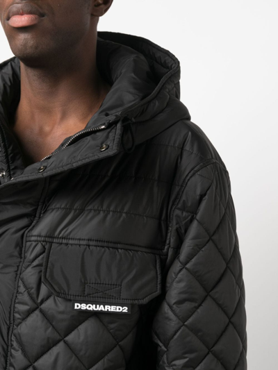 Shop Dsquared2 Diamond-quilted Hooded Coat In Schwarz