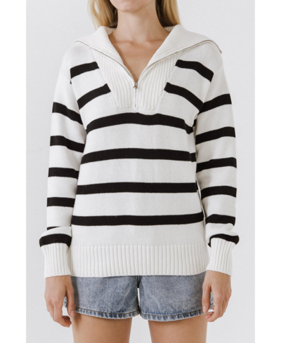 Shop English Factory Women's Striped Knit Zip Pullover Sweater In White