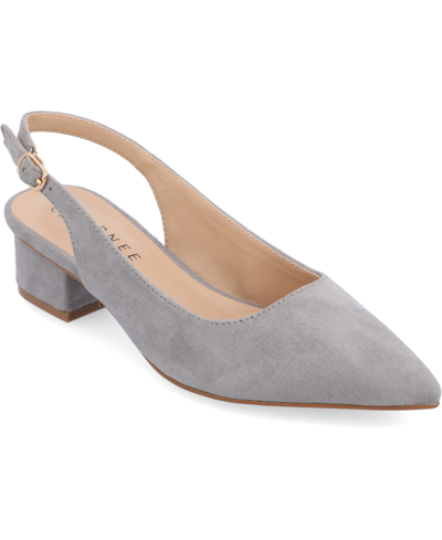 Shop Journee Collection Women's Sylvia Wide Width Slingback Block Heels Flats In Gray