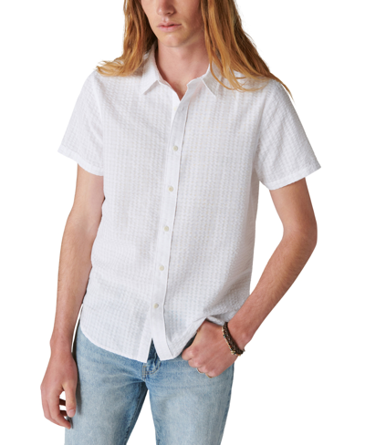 Shop Lucky Brand Men's Solid Seersucker Short Sleeves Work Wear Shirt In White