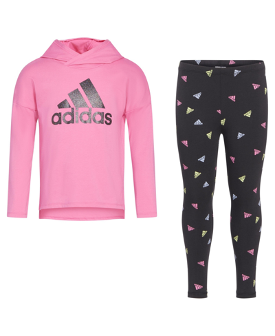Shop Adidas Originals Little Girls Hooded T-shirt And Printed Leggings, 2 Piece Set In Pink Fusion