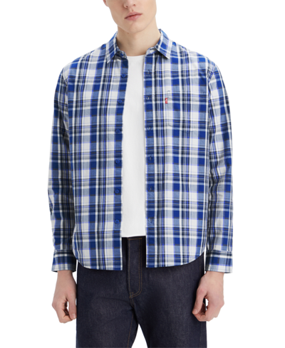 Shop Levi's Men's Classic 1 Pocket Regular-fit Long Sleeve Shirt In Peter Plaid Arctic Ice