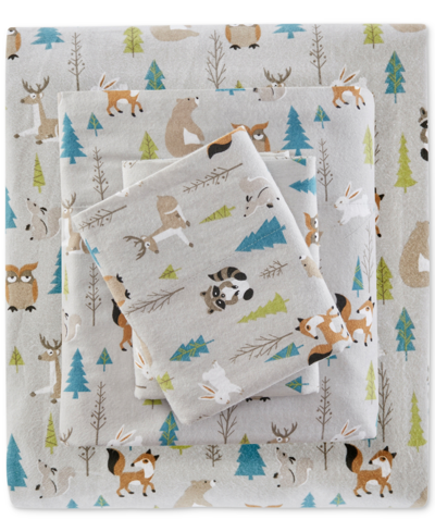 Sleep Philosophy True North By  Novelty Printed Cotton Flannel 3-pc. Sheet Set, Twin In Multi Forest Animals