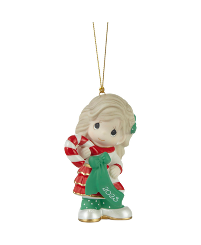Shop Precious Moments Sweet Christmas Wishes 2023 Dated Girl Bisque Porcelain Ornament In Multicolored