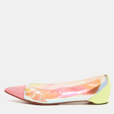 Pre-owned Christian Louboutin Two Tone Patent Leather And Iridescent Pvc Corbeau Ballet Flats Size 40 In Pink